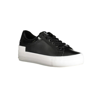 Calvin Klein Black Polyester Sneaker with 3 cm platform, laces, contrasting details, and logo, made of 50% recycled polyester.