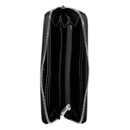 Interior view of Tommy Hilfiger Black Polyethylene Women Wallet showcasing compartments and zip closure.