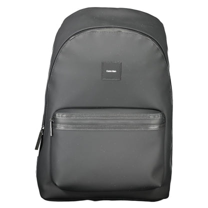 Calvin Klein Black Polyester Men Backpack with eco-friendly design, spacious compartments, and adjustable straps for modern trendsetters.