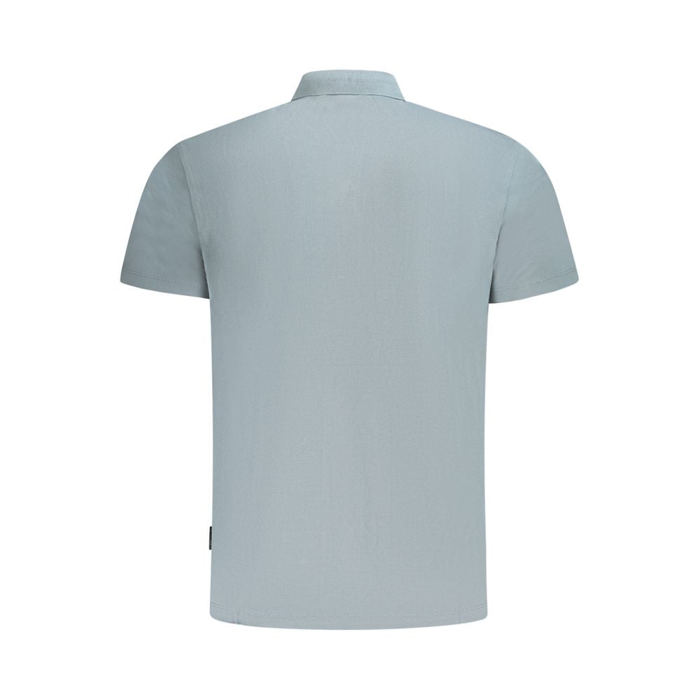 Light grey short sleeve polo shirt, back view, with collar and regular fit design.
