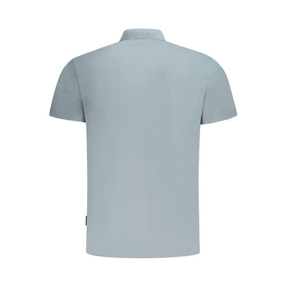 Light grey short sleeve polo shirt, back view, with collar and regular fit design.