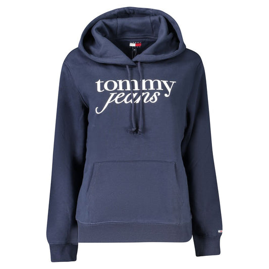 Tommy Hilfiger Blue Cotton Women Sweater showcasing iconic logo and sustainable style with a hooded design.