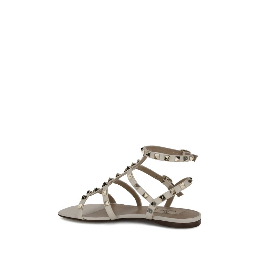 Valentino Garavani White Calf Leather Bos Taurus Sandals