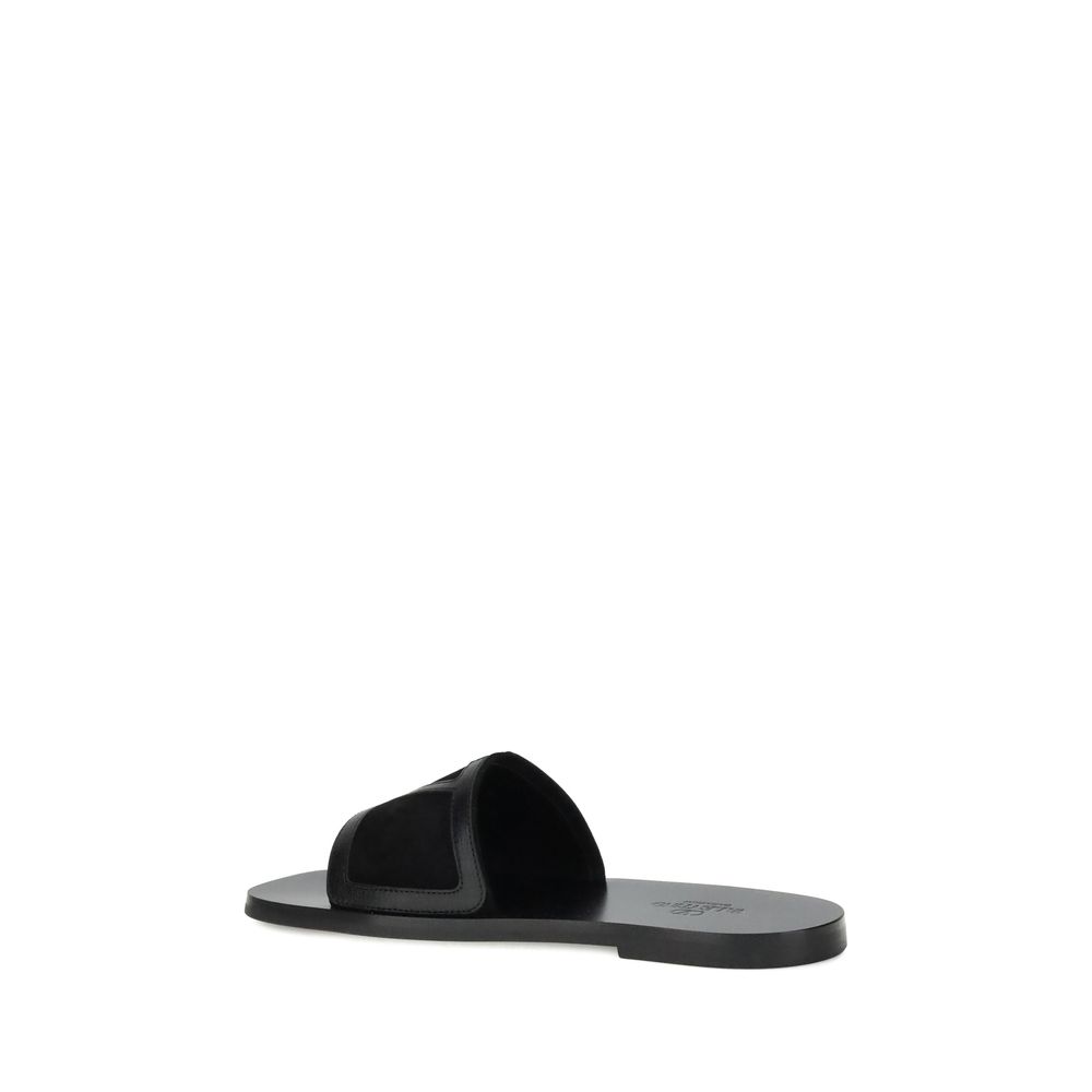 Valentino Garavani Black Calf Leather Bos Taurus Flat Sandals