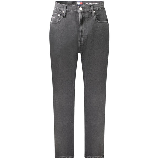 Tommy Hilfiger Black Cotton Women Jeans with high tapered fit, sustainable denim, and iconic logo embroidery.
