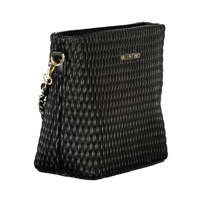 Mario Valentino Black Polyethylene Women Handbag with removable handle and adjustable strap, chic design with gold accents.