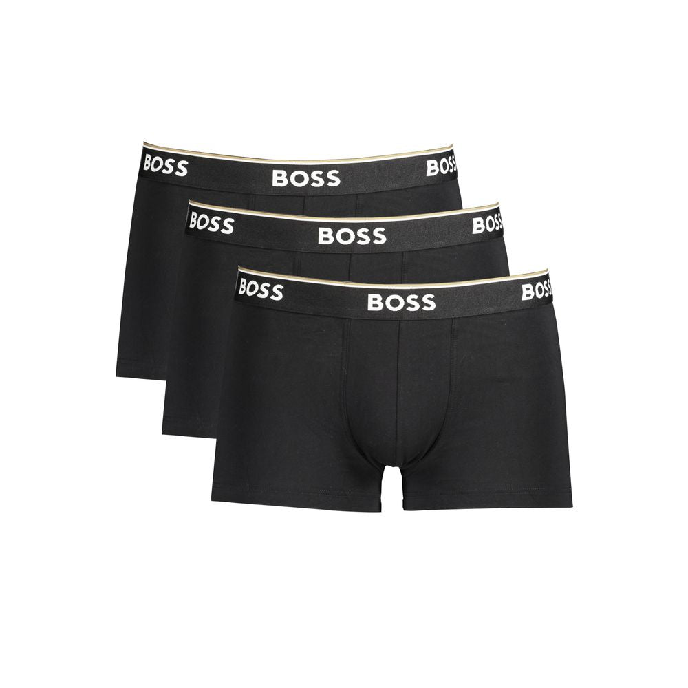 Hugo Boss Black Cotton Men Boxer Underwear Pack - Tri-pack featuring premium cotton blend and logo waistband for style and comfort.