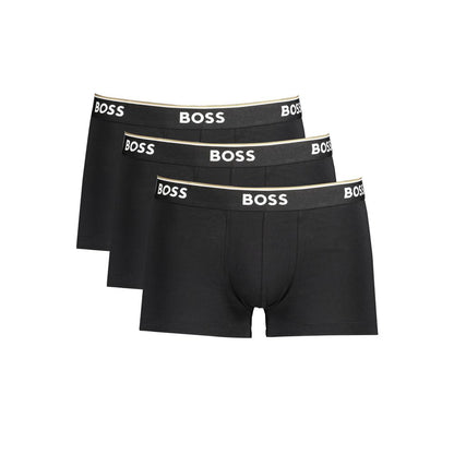 Hugo Boss Black Cotton Men Boxer Underwear Pack - Tri-pack featuring premium cotton blend and logo waistband for style and comfort.