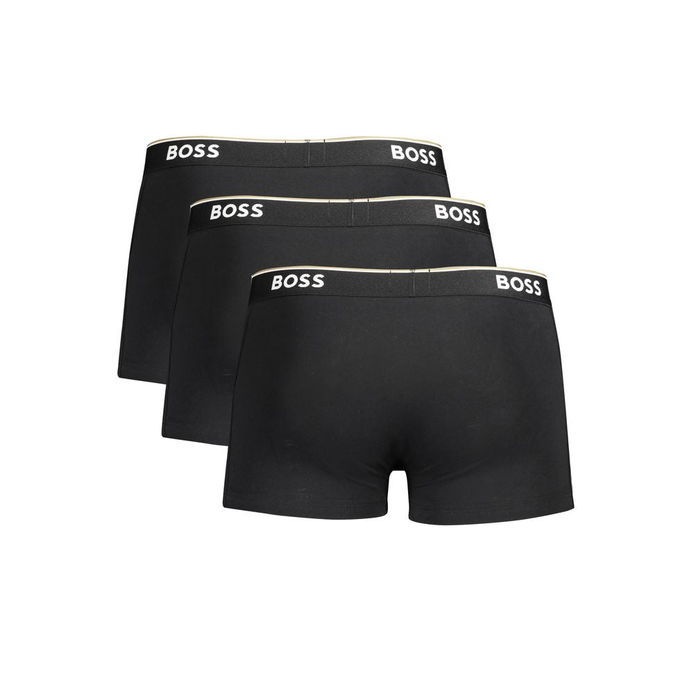Hugo Boss Black Cotton Men Boxer Underwear Pack featuring elastic waistband and logo, tri-pack, premium comfort and style.
