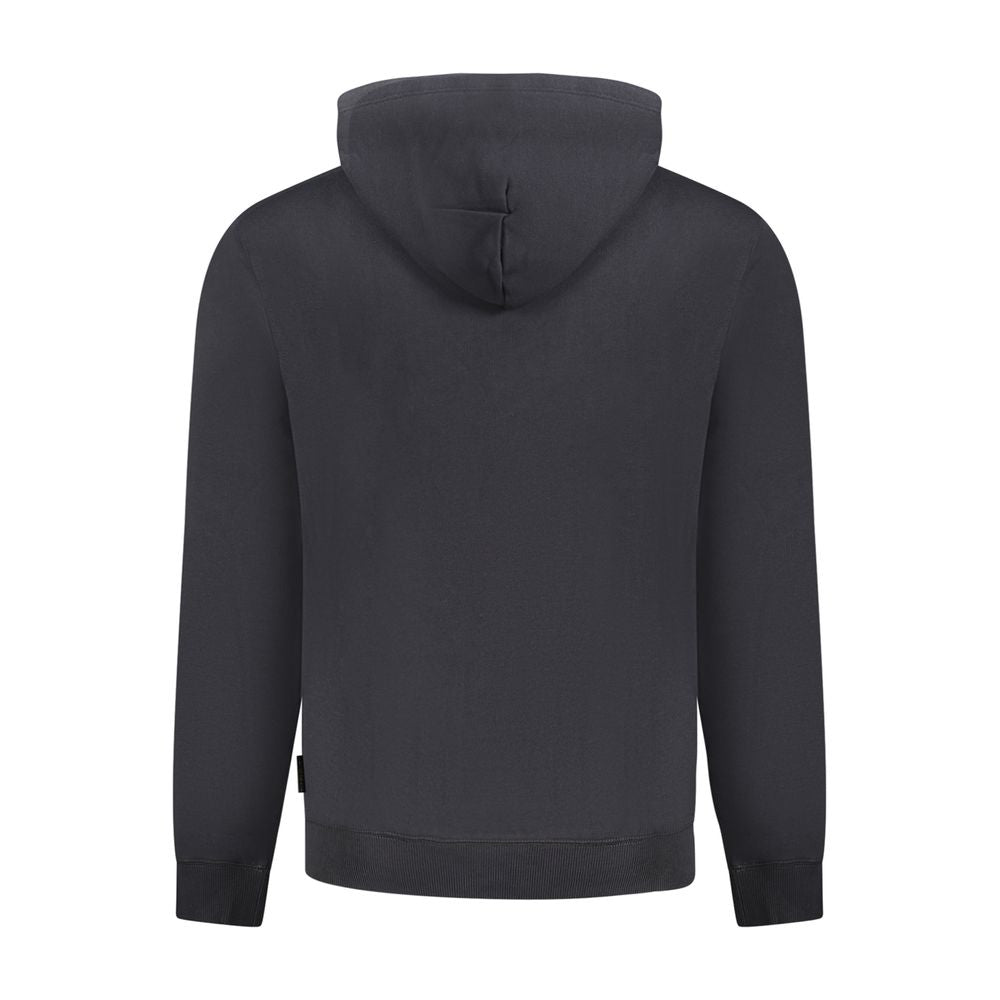Back view of Napapijri Black Cotton Men Sweater with hood, showcasing urban chic style and iconic logo for trendsetters.