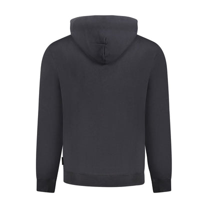 Back view of Napapijri Black Cotton Men Sweater with hood, showcasing urban chic style and iconic logo for trendsetters.
