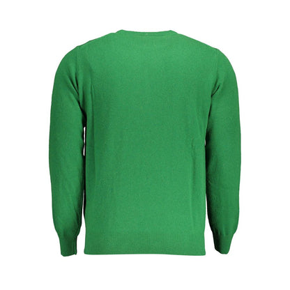 North Sails Green Wool Men Sweater, luxurious long-sleeved t-shirt with crew neck and intricate embroidery, rear view