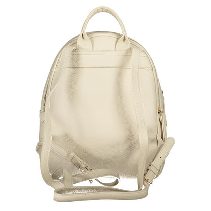 Mario Valentino Beige Polyethylene Backpack with handle and adjustable straps, featuring external pocket, compartments, and zip closure.