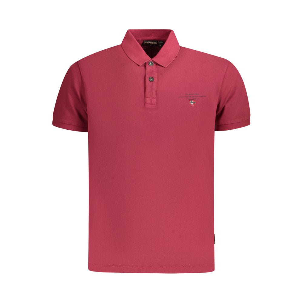 Napapijri Red Cotton Men Polo Shirt with short sleeves, striking print, and logo embroidery - the perfect blend of comfort and style.