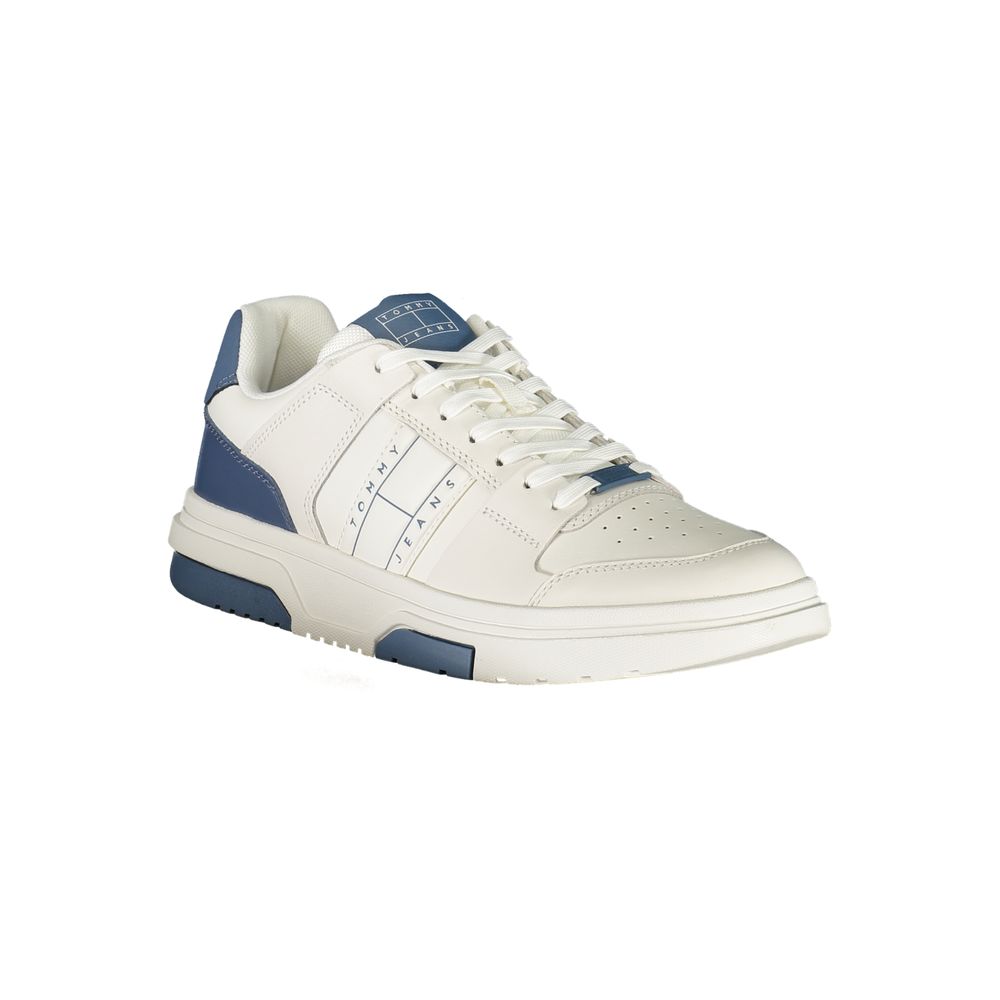 Tommy Hilfiger White Leather Men Sneaker with blue accents and signature logo