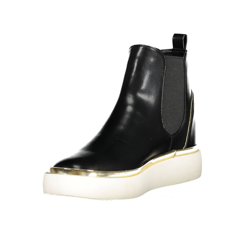 U.S. POLO ASSN. Black Polyester Women Boot with side elastic detail and contrasting textures, featuring iconic logo on chic low top style.