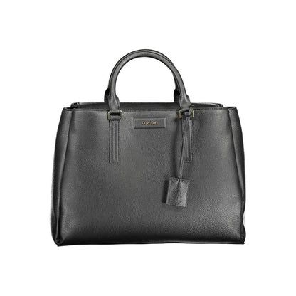 Calvin Klein Black Recycled Polyester Women Handbag with dual handles and removable shoulder strap, showcasing eco-chic elegance.