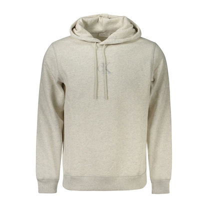 Calvin Klein Gray Cotton Men Sweater with logo embroidery, eco-conscious design, long sleeve hoodie style, made of 20% recycled cotton.