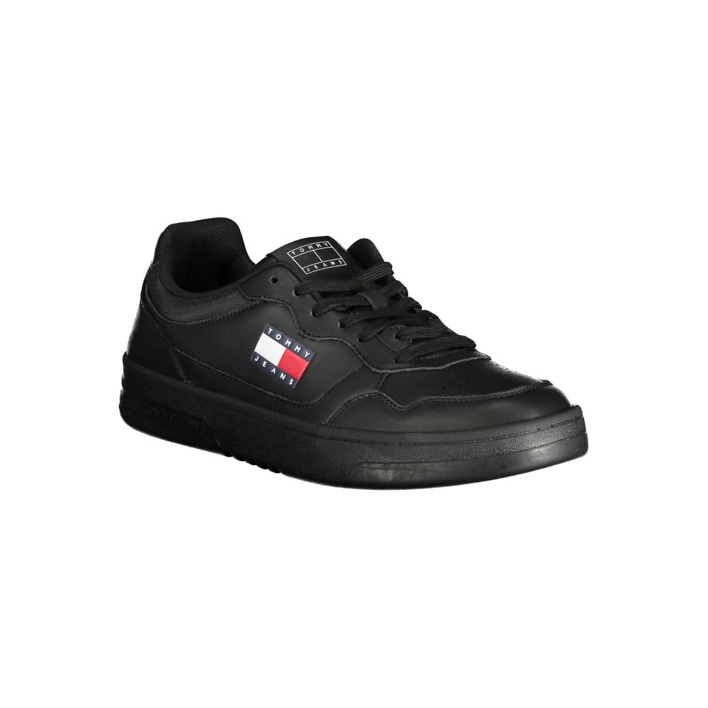 Tommy Hilfiger Black Polyethylene Men Sneaker with logo and lace-up design for modern style and comfort.