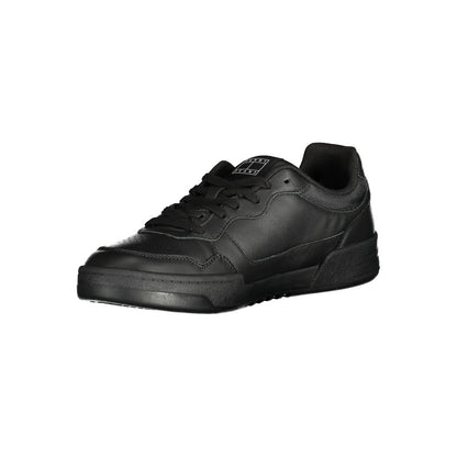 Tommy Hilfiger Black Polyethylene Men Sneaker with lace-up design and logo, showcasing sleek style for modern comfort.