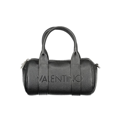 Alt Tag: Mario Valentino Black Polyethylene Handbag with logo, zip closure, adjustable straps, and two internal pockets.