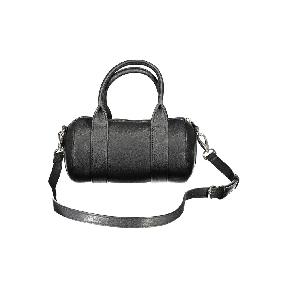 Mario Valentino Black Polyethylene Handbag with handles, shoulder straps, zip closure, and logo.