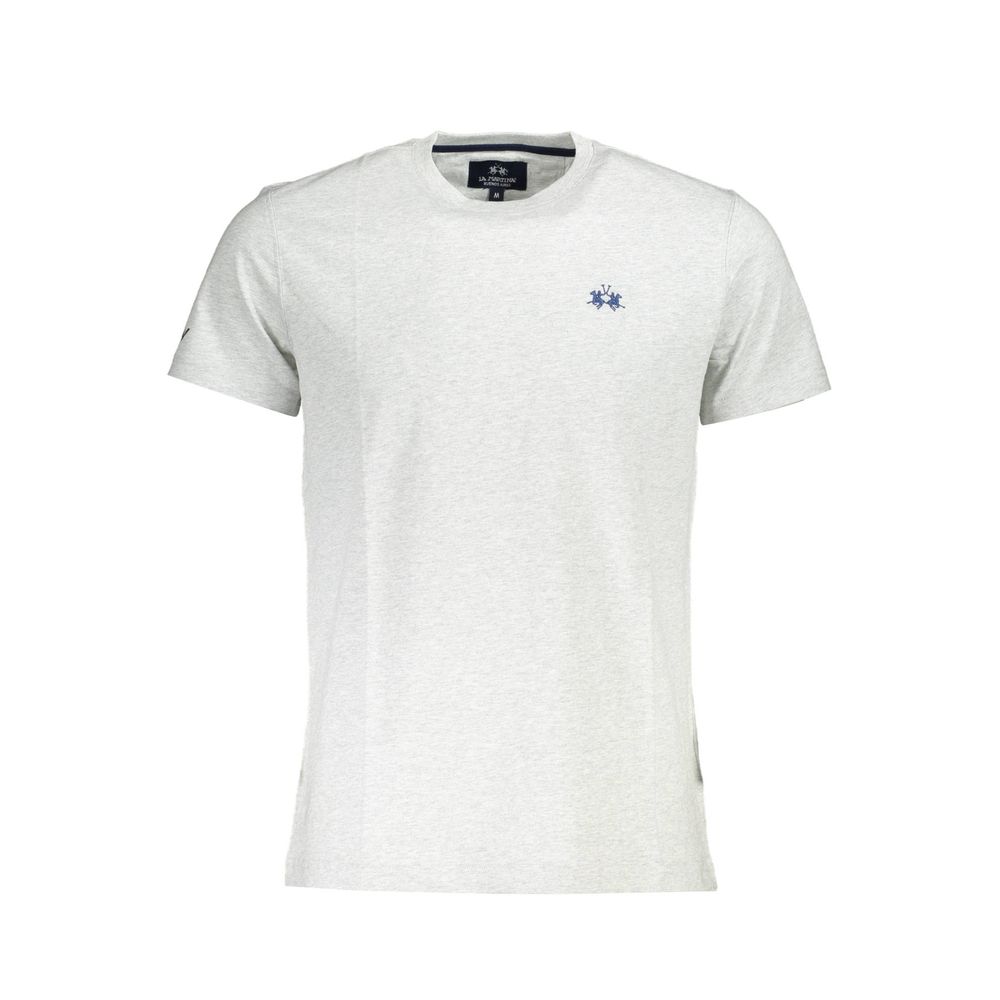 La Martina Brown Cotton Men T-Shirt with short sleeves and crew neck, featuring distinctive embroidery and bold logo, crafted for comfort.