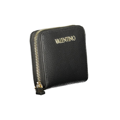 Mario Valentino Black Polyethylene Wallet with zip closure, featuring 6 compartments, coin purse, and double card spaces.