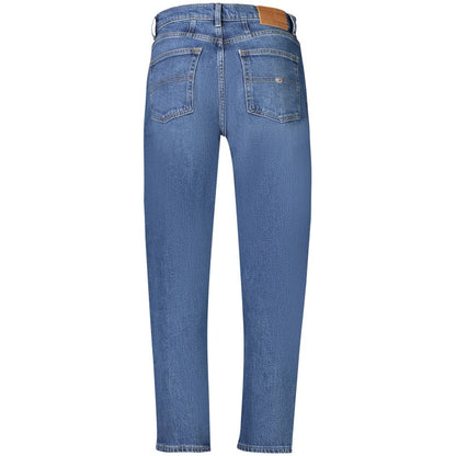 Back view of Tommy Hilfiger Blue Cotton Women Jeans with high tapered design and logo embroidery.