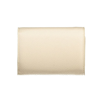 Mario Valentino Beige Polyethylene Wallet with 3 compartments, coin purse, and card slots. Features zip and automatic closure.