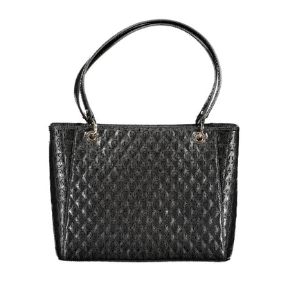 Guess Jeans Black Polyethylene Handbag with dual shoulder handles and protective feet, featuring contrast details and logo.