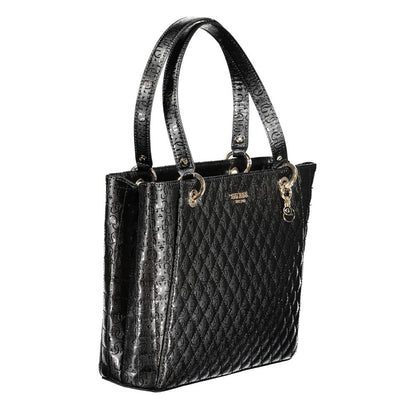 Guess Jeans Black Polyethylene Handbag with shoulder handles, external compartment, and contrast details. Fashionable zip closure bag.