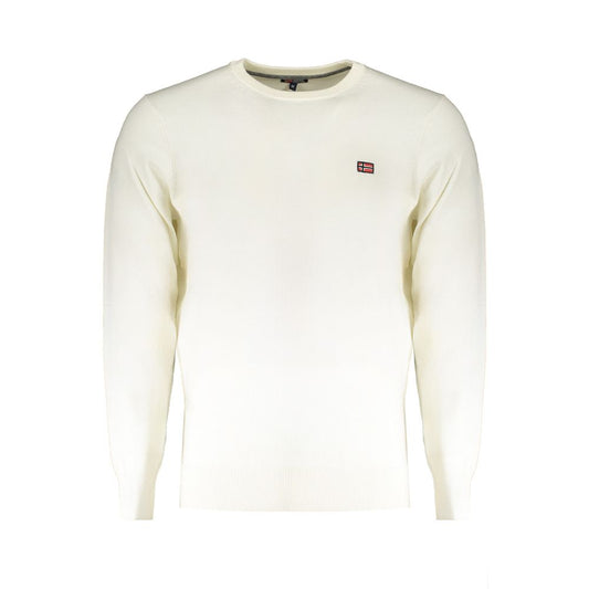 Norway 1963 White Wool Mens Sweater with crew neck and embroidered logo.