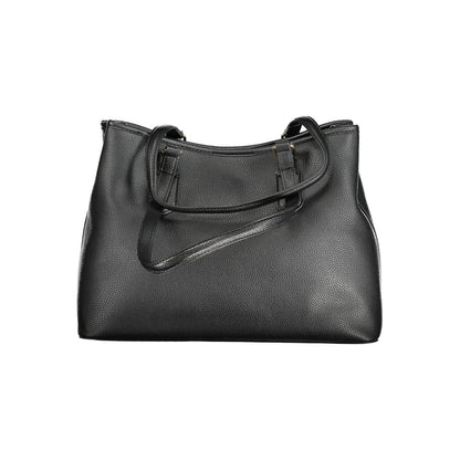 Mario Valentino Black Polyethylene Women Handbag with dual handles and adjustable shoulder strap, featuring multiple compartments for organization.