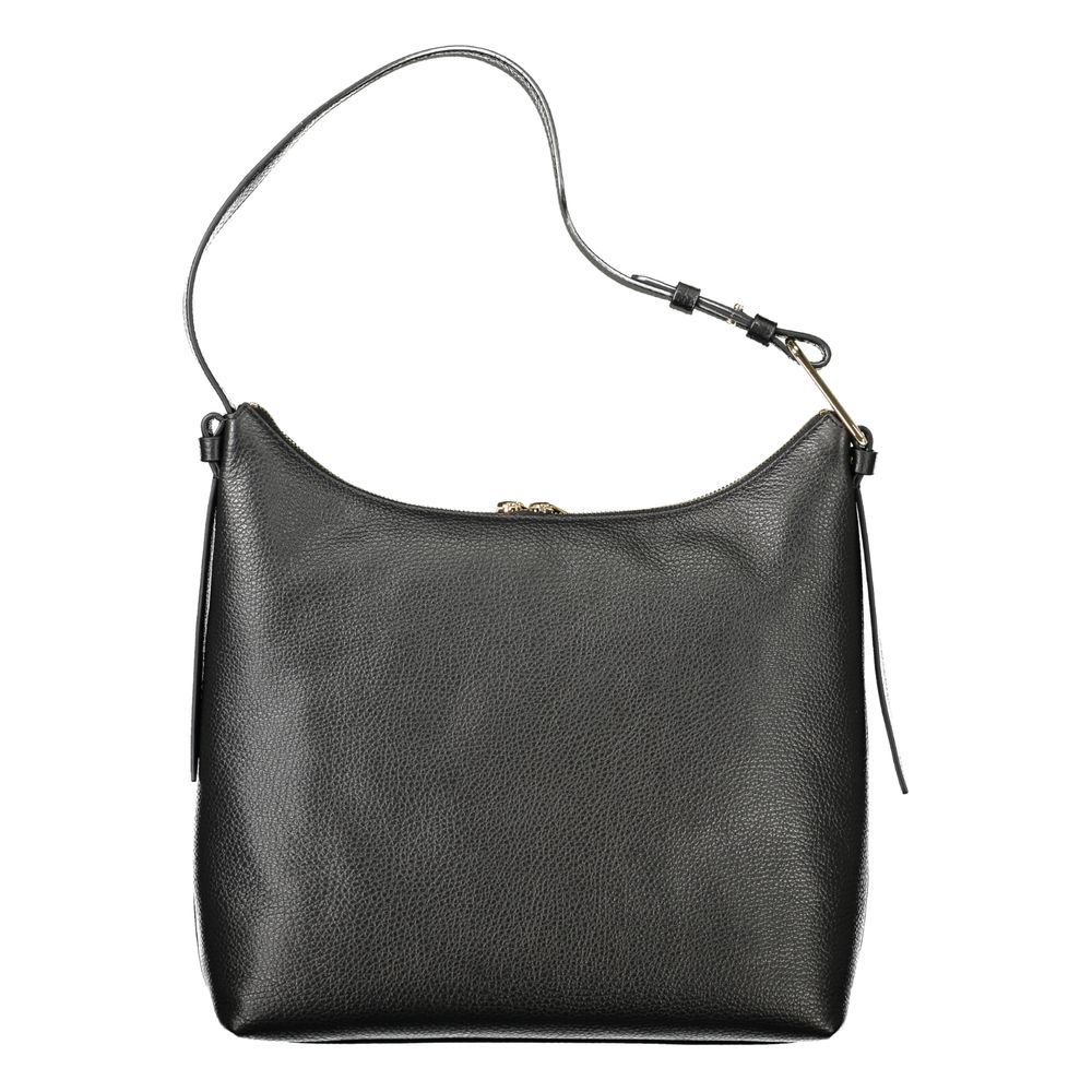 Coccinelle Black Leather Women Handbag with adjustable shoulder strap, Italian craftsmanship, sleek design for essentials, zip closure.