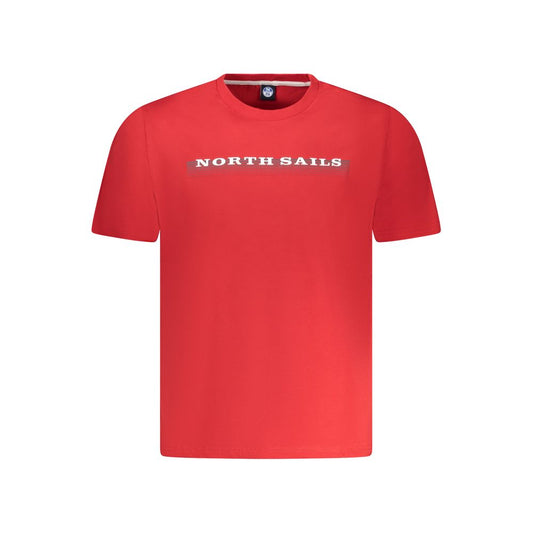 North Sails "Red Cotton Men T-Shirt" with bold logo, crafted from soft cotton fabric for comfort and style.