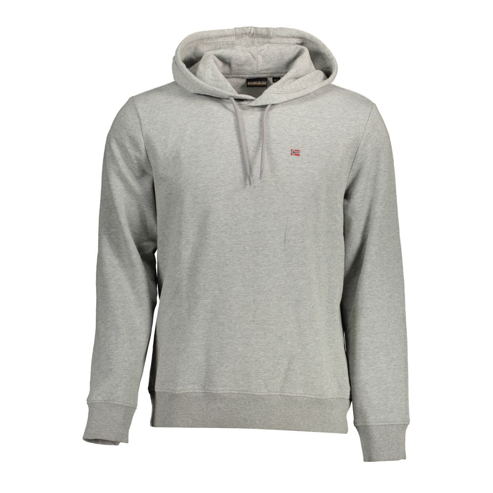 Napapijri Gray Organic Cotton Men Sweater with iconic logo, cozy material, perfect for stylish and bold fashion statement.