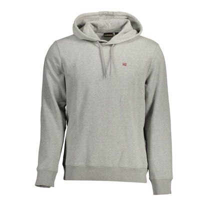Napapijri Gray Organic Cotton Men Sweater with iconic logo, cozy material, perfect for stylish and bold fashion statement.