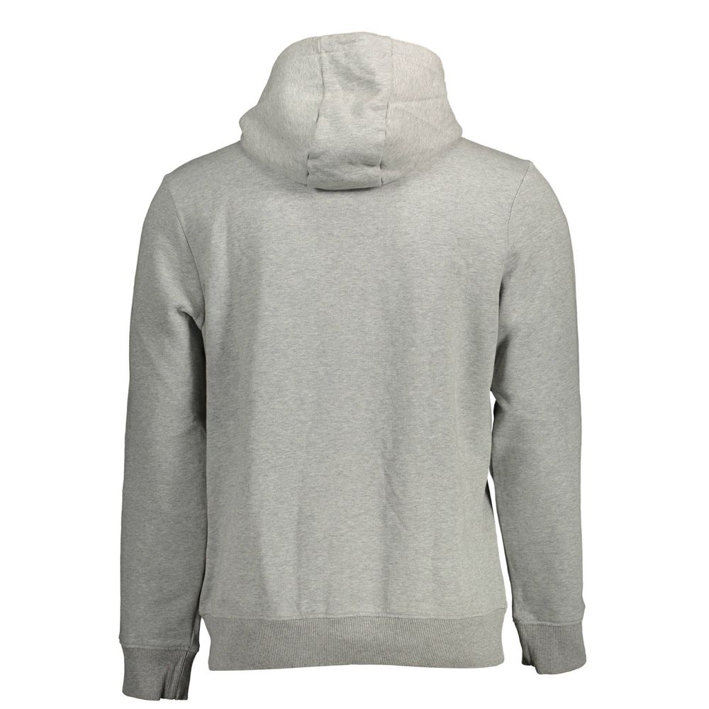 Rear view of Napapijri Gray Organic Cotton Men Sweater, showcasing hood and sleek design for stylish comfort.