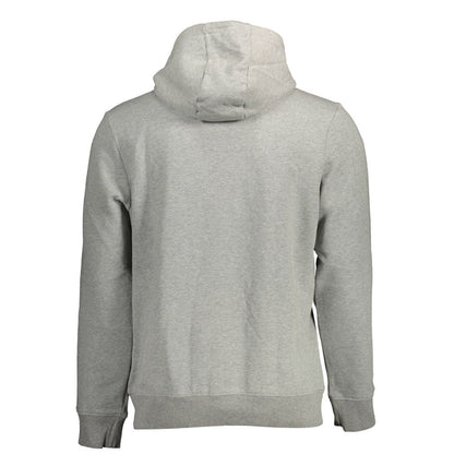 Rear view of Napapijri Gray Organic Cotton Men Sweater, showcasing hood and sleek design for stylish comfort.