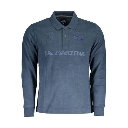 La Martina Blue Cotton Men Polo Shirt
