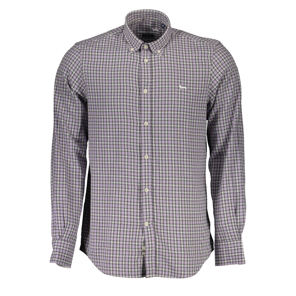 Harmont & Blaine Purple Cotton Men Shirt with long sleeves and button-down collar, showcasing classic style and elegance.