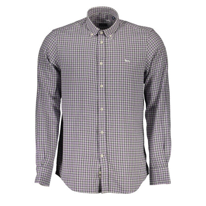 Harmont & Blaine Purple Cotton Men Shirt with long sleeves and button-down collar, showcasing classic style and elegance.