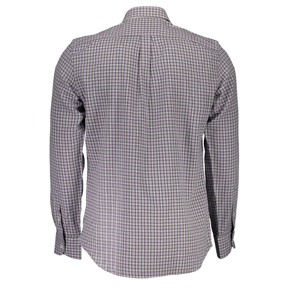 Back view of Harmont & Blaine Purple Cotton Men Shirt displaying long sleeves and classic design
