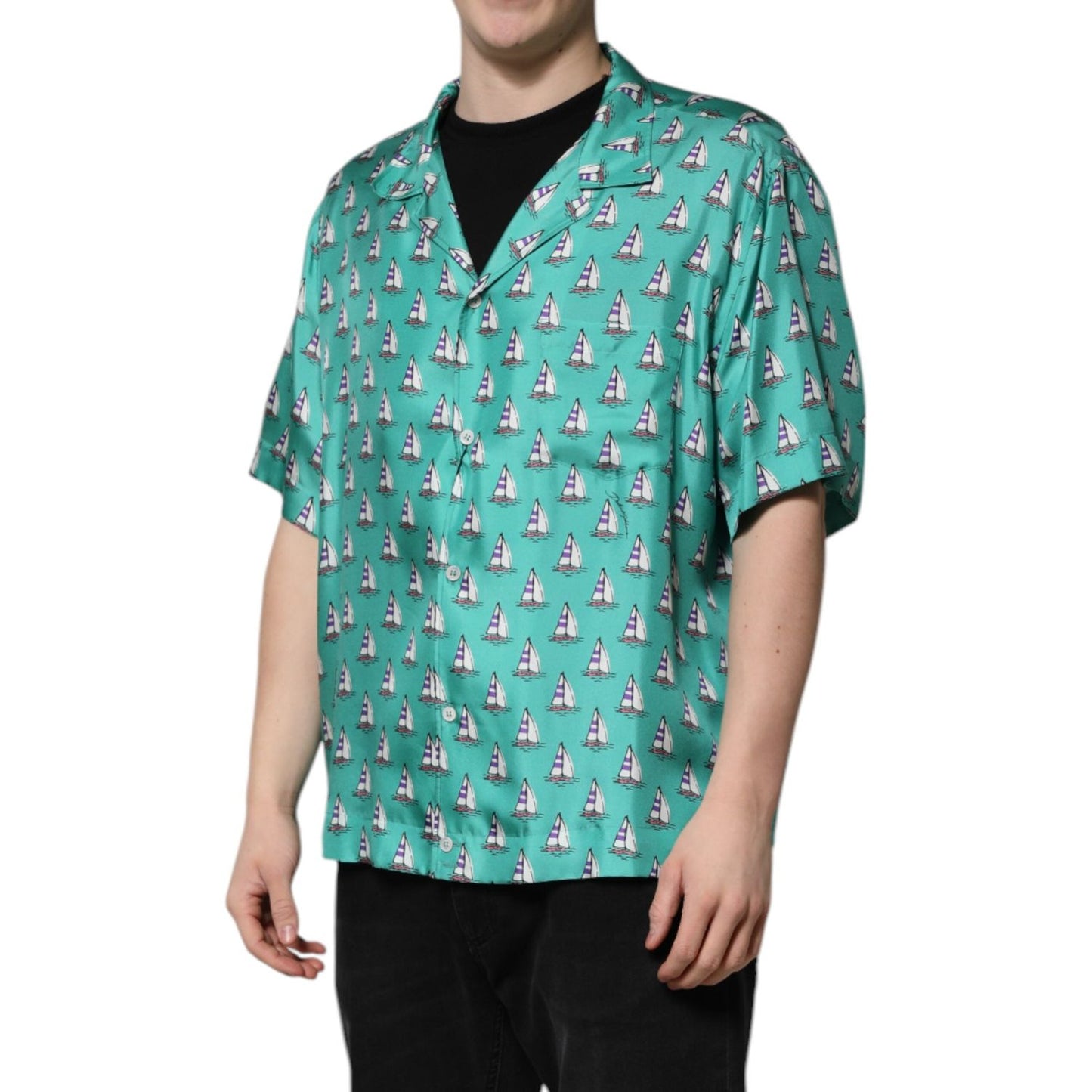 Dolce & Gabbana Green Printed Short Sleeves Casual Shirt