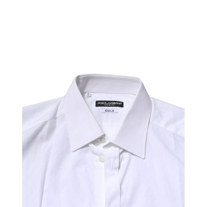 Dolce & Gabbana White Cotton GOLD Long Sleeves Formal Shirt
