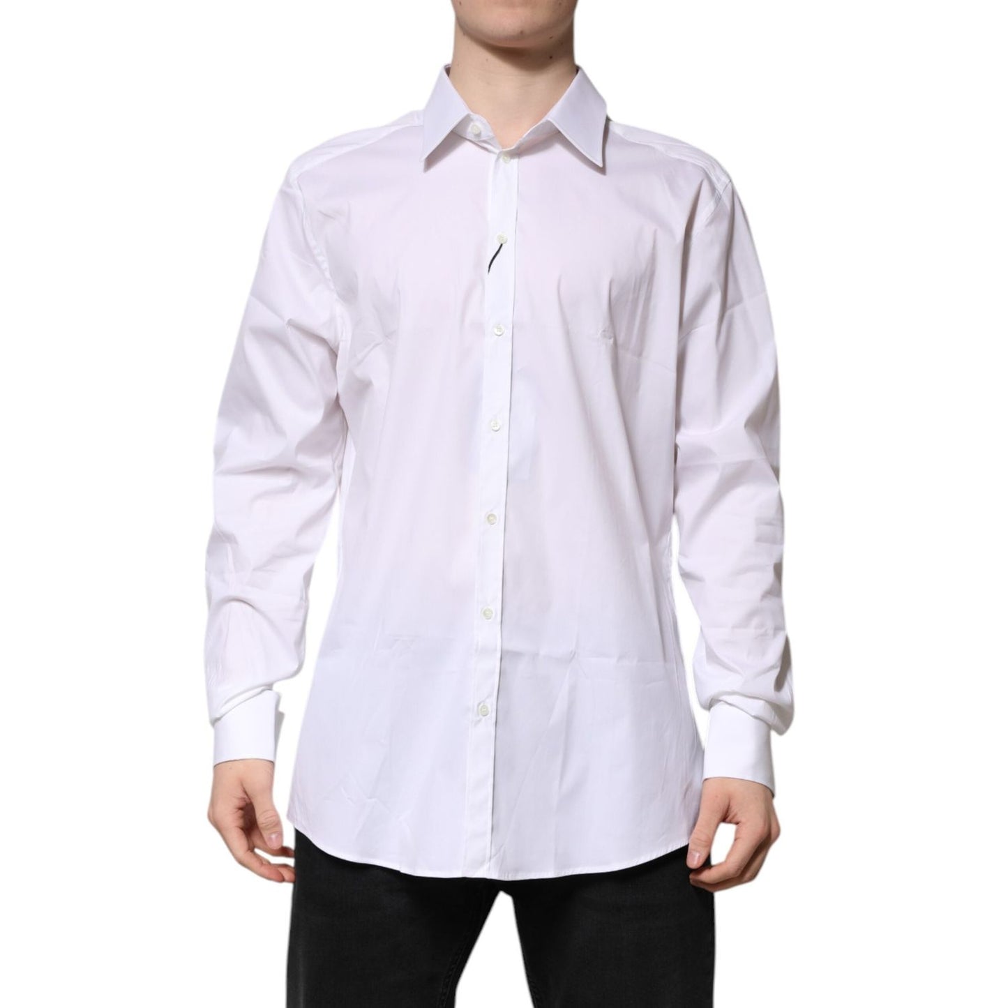 Dolce & Gabbana White Cotton GOLD Long Sleeves Formal Shirt