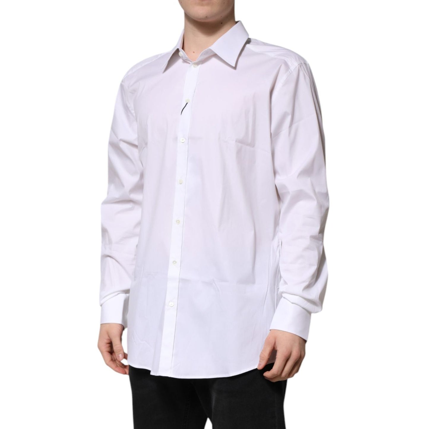 Dolce & Gabbana White Cotton GOLD Long Sleeves Formal Shirt