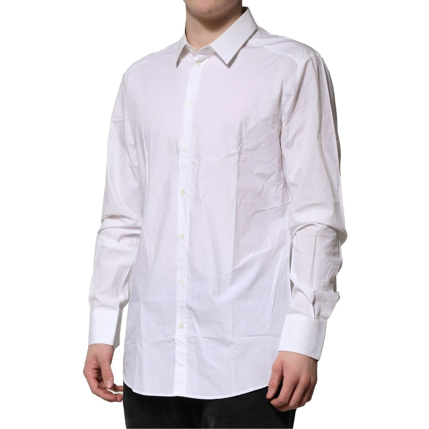 Dolce & Gabbana White Cotton GOLD Long Sleeves Formal Shirt