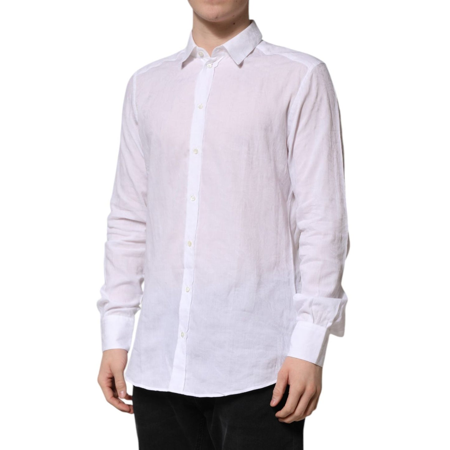 Dolce & Gabbana White Cotton Long Sleeves Collared Formal Shirt TSH906850-41